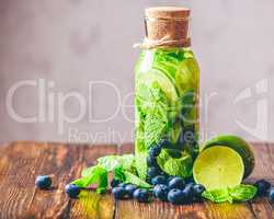 Infused Water with Lime, Mint and Blueberry.