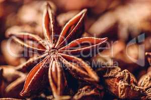 Backdrop of Star Anise Fruits and Seeds.