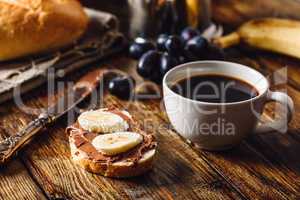 Breakfast with Fruit Sandwich and Coffee.