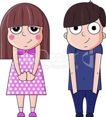 Cute cartoon boy and girl with happy expessions. Vector illustration