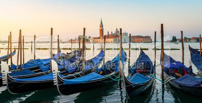 Moored Gondolas at venetian sunrise