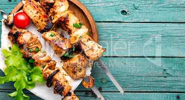 Bbq meat on wooden skewers