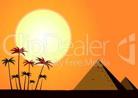 Summer sunset with pyramids