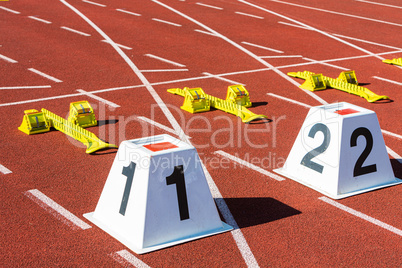 sprint start line in athletic stadium