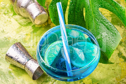 Blue cocktail with ice