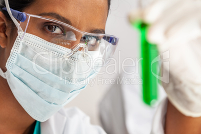Asian Female Scientist Medical Research Lab with Test Tube of Gr