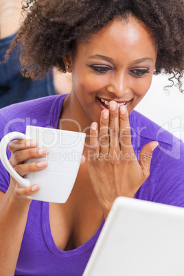 Biracial African American Girl Laughing Using Computer