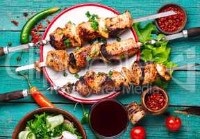 Shish kebab and salad