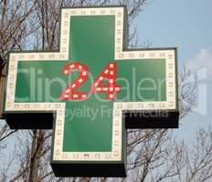 medical  twenty-four-hour drugstore signboard