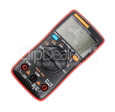 black digital multimeter isolated on white background at dry day