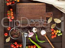 old brown empty kitchen cutting and fresh red cherry tomatoes wi