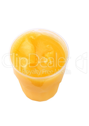 yellow honey in plastic figured container isolated on white back