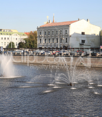 many fountain on river