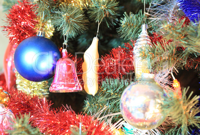 toys on green christmas fir