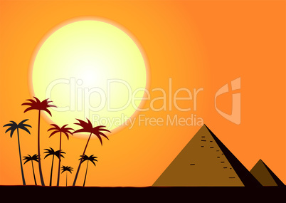 Summer sunset with pyramids