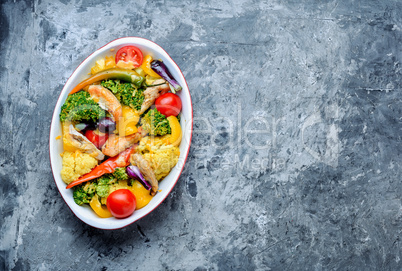 Baked vegetables with chicken breast