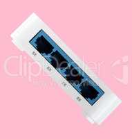 White 8 Port Plastic Ethernet Switch isolated on pink background