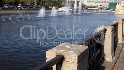 many fountain on river