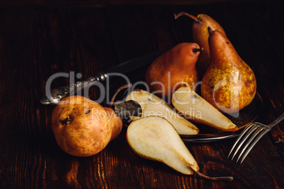 Few Golden Pears on Table.