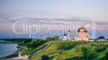 Temples on Coastal Hill at Sunset.