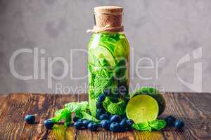 Infused Water with Lime, Mint and Blueberry.