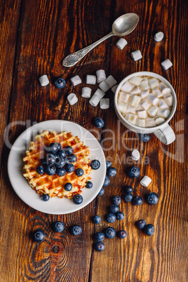 Waffles with Blueberry and Cup of Coffee.