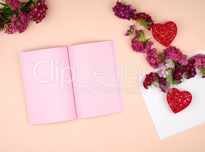 open notebook with pink blank pages