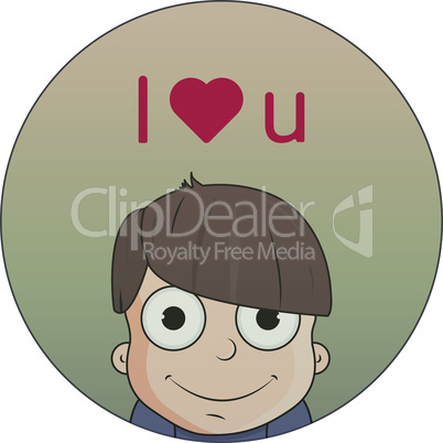 Cute cartoon boy with love emotions. Character vector illustration with heart