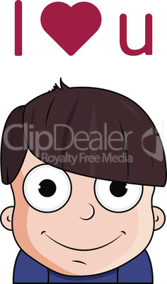 Cute cartoon boy with love emotions. Character vector illustration with heart