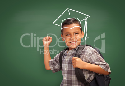 Young Hispanic Student Boy Wearing Backpack by a Chalk Board
