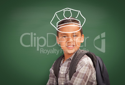Young Hispanic Student Boy Wearing Backpack Front Of Blackboard