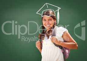 Young Hispanic Student Girl Wearing Backpack Front Of Chalk Board