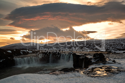 Godafoss waterfall at sunset, Iceland