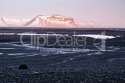 Sunset in Solheimasandur black beach, Iceland