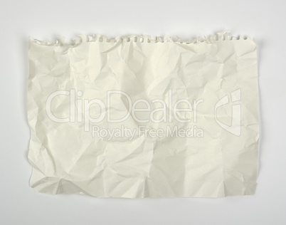 crumpled blank white rectangular sheet of paper torn out of a sp