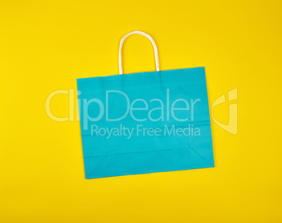 rectangular blue paper shopping bag with a white handle
