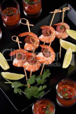 Appetizer shrimp with chorizo sausage