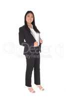 Chinese business woman standing in black suit