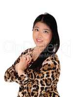 Happy lovely Chinese woman with black hair
