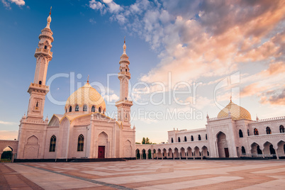 Beautiful White Mosque at Sunset.