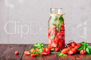 Water Flavored with Strawberry and Basil.