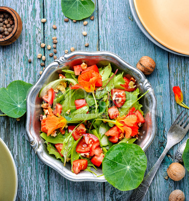 Fresh summer salad with nasturtium