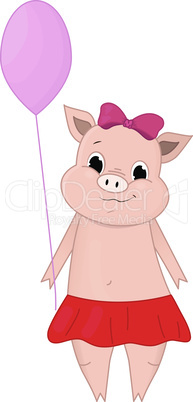 Vector illustration of Cute pig holding a balloon cartoon. Doodle, hand-drawn. Cartoon.