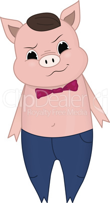 Vector illustration of Cute pig cartoon. Doodle, hand-drawn. Cartoon.