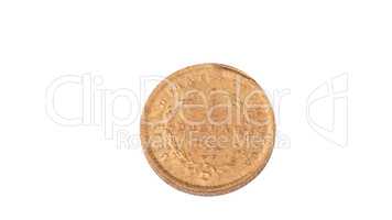 one gold 1852 dollar coin isolated on white background