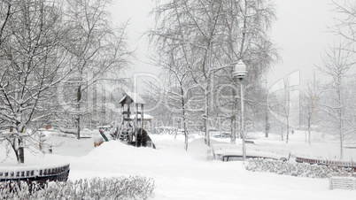 city park after snowfall at day