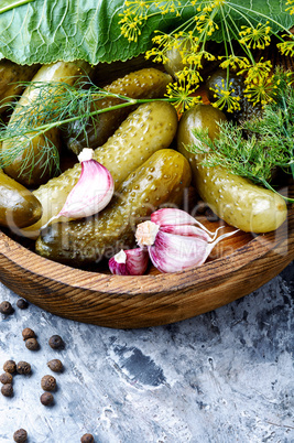 Plate with pickled cucumbers