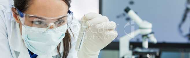 Female Woman Research Scientist With Test Tube In Laboratory Pan