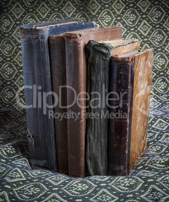 composition of old books in a stack