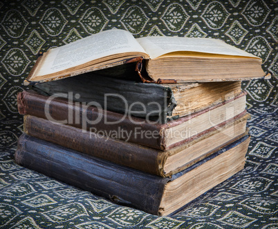 composition of old books in a stack